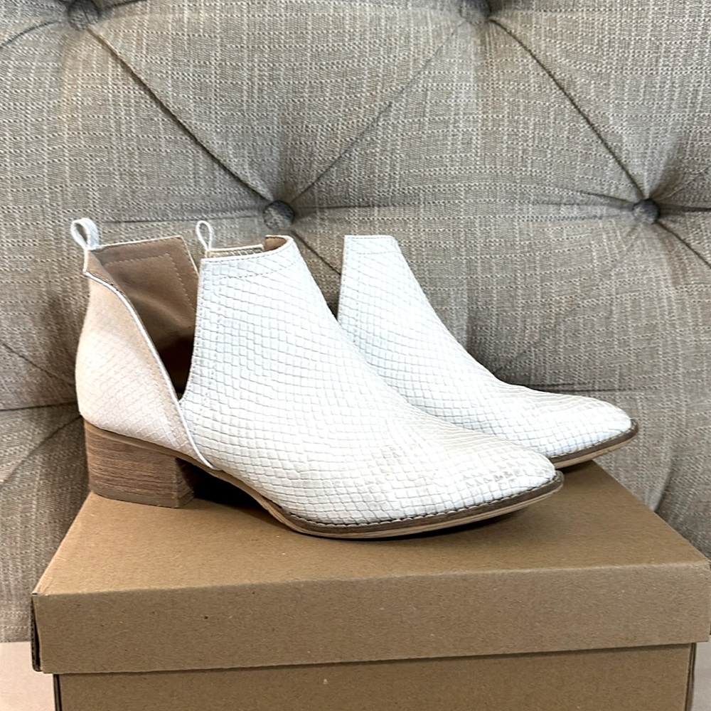 White snake skin ankle boots